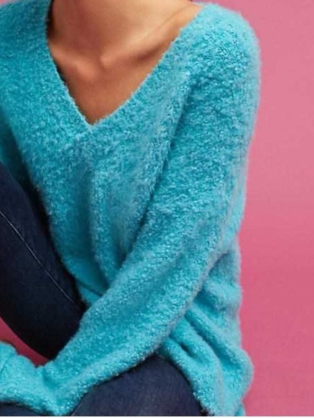 Anthropologie Sleeping on Snow Turquoise V-neck Chunky Oversized Sweater Size L